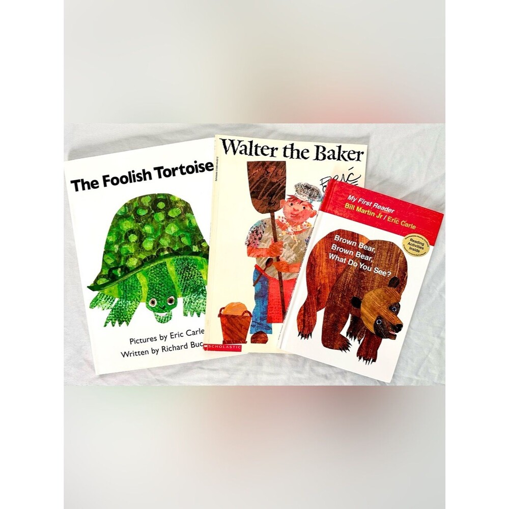 Eric Carle Children’s Book Lot of 3 Brown Bear Foolish Tortoise Walter the Baker